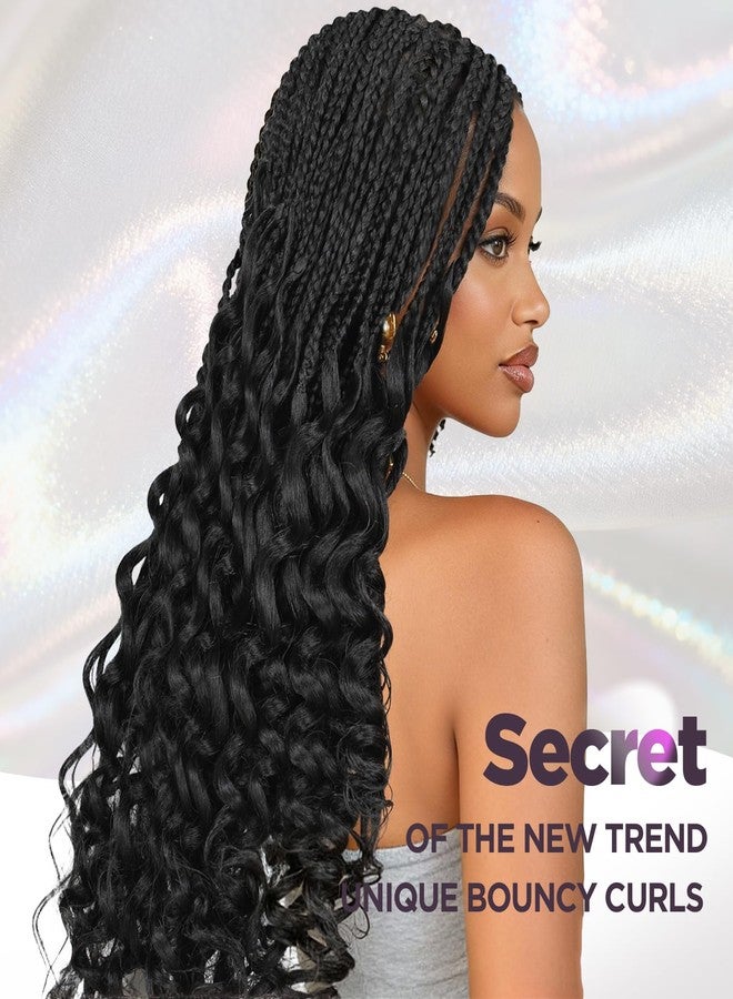 WIGER Knotless Full Double Lace Boho Braided Wigs for Black Women Nature Black Lace Front Braid Wig with Baby Hair Synthetic Pre Plucked Knotless Box Braids Wig with Curly Ends for Daily Party - Image 4